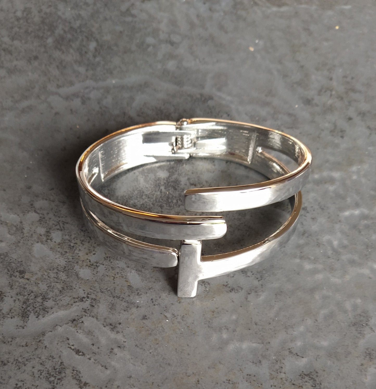 Silver tone T bracelet