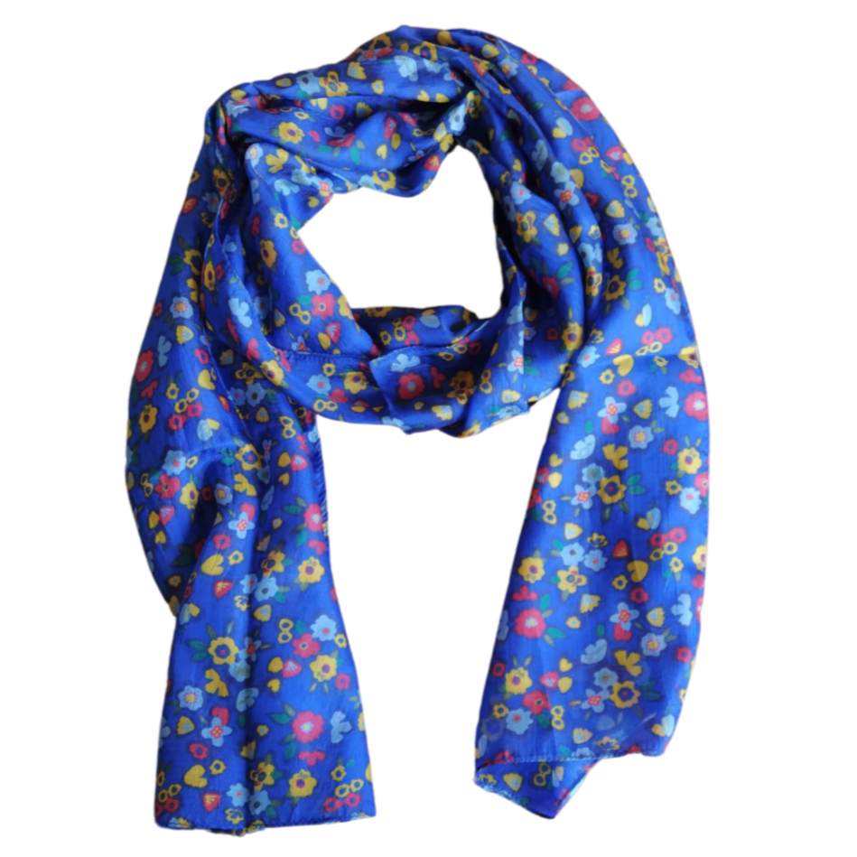 Royal blue posy silk scarf.