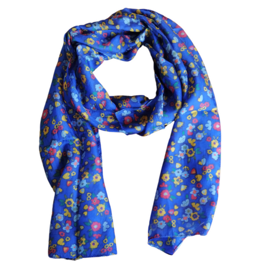 Royal blue posy silk scarf.